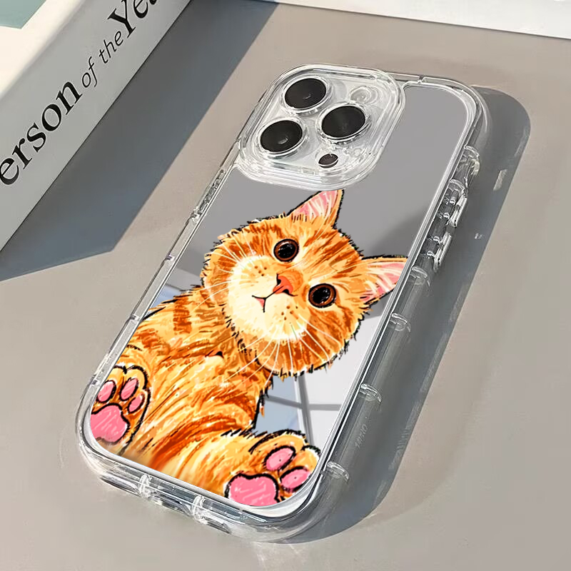 Phone Cases Orange - Мультяшный милый оранжевый чехол с зеркалом