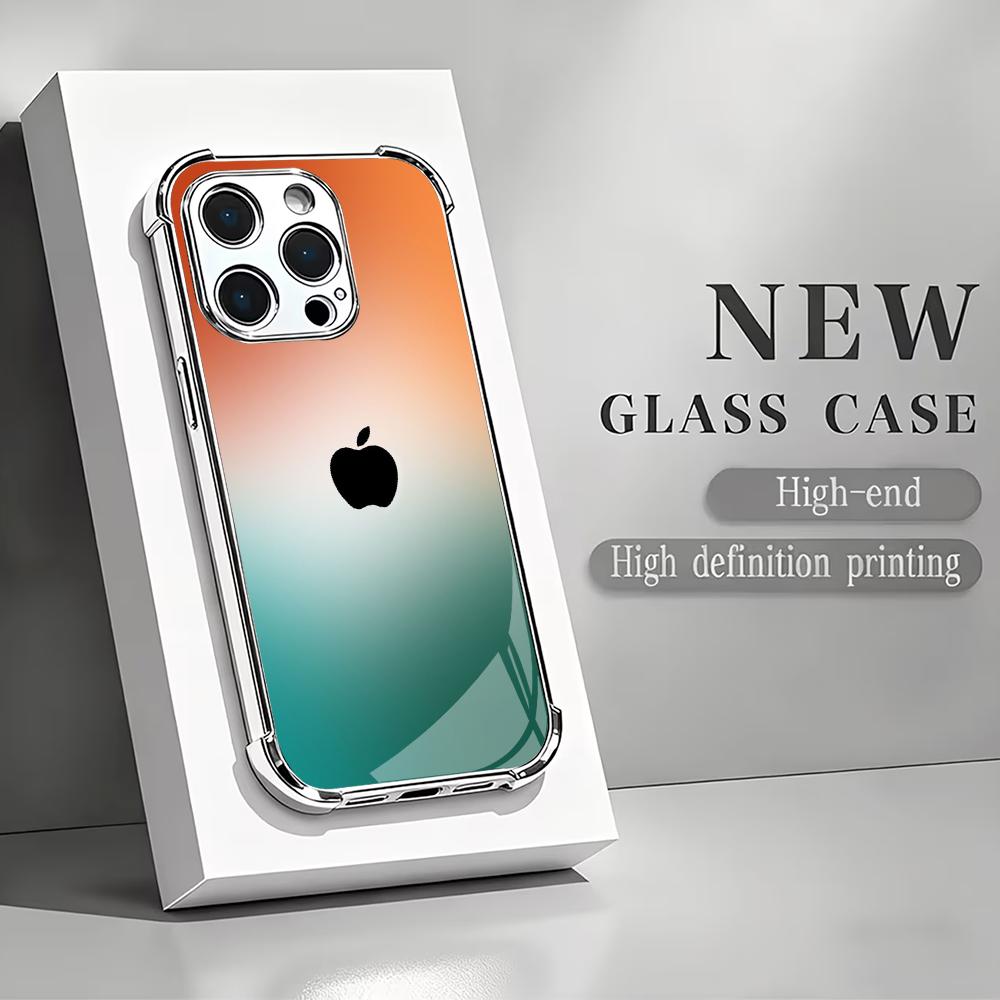 Phone Cases Orange - Оранжево-зеленый градиентный чехол из закаленного HD-стекла
